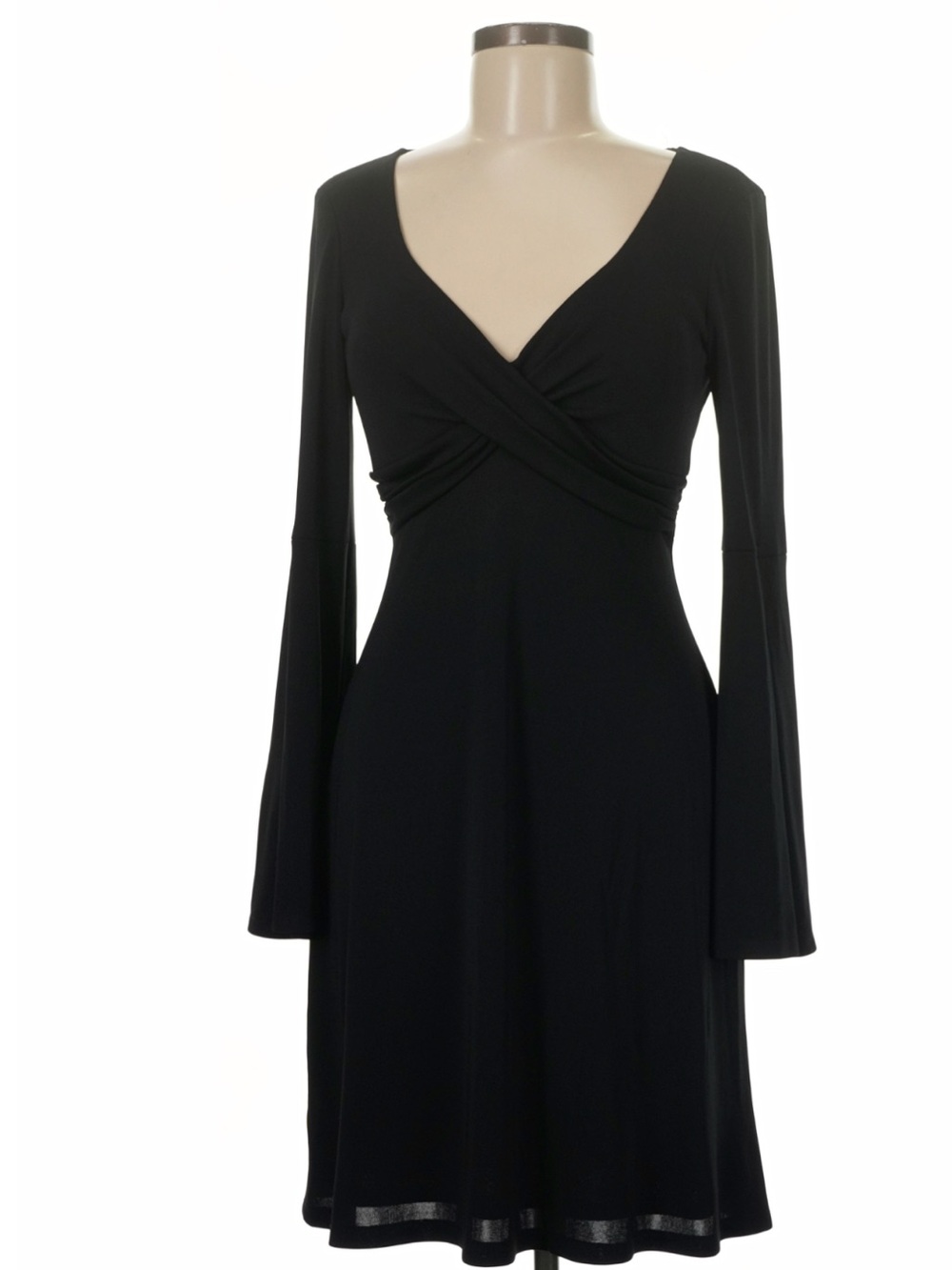 Cache Black Long-Sleeve V-Neck Twist-Front Dress